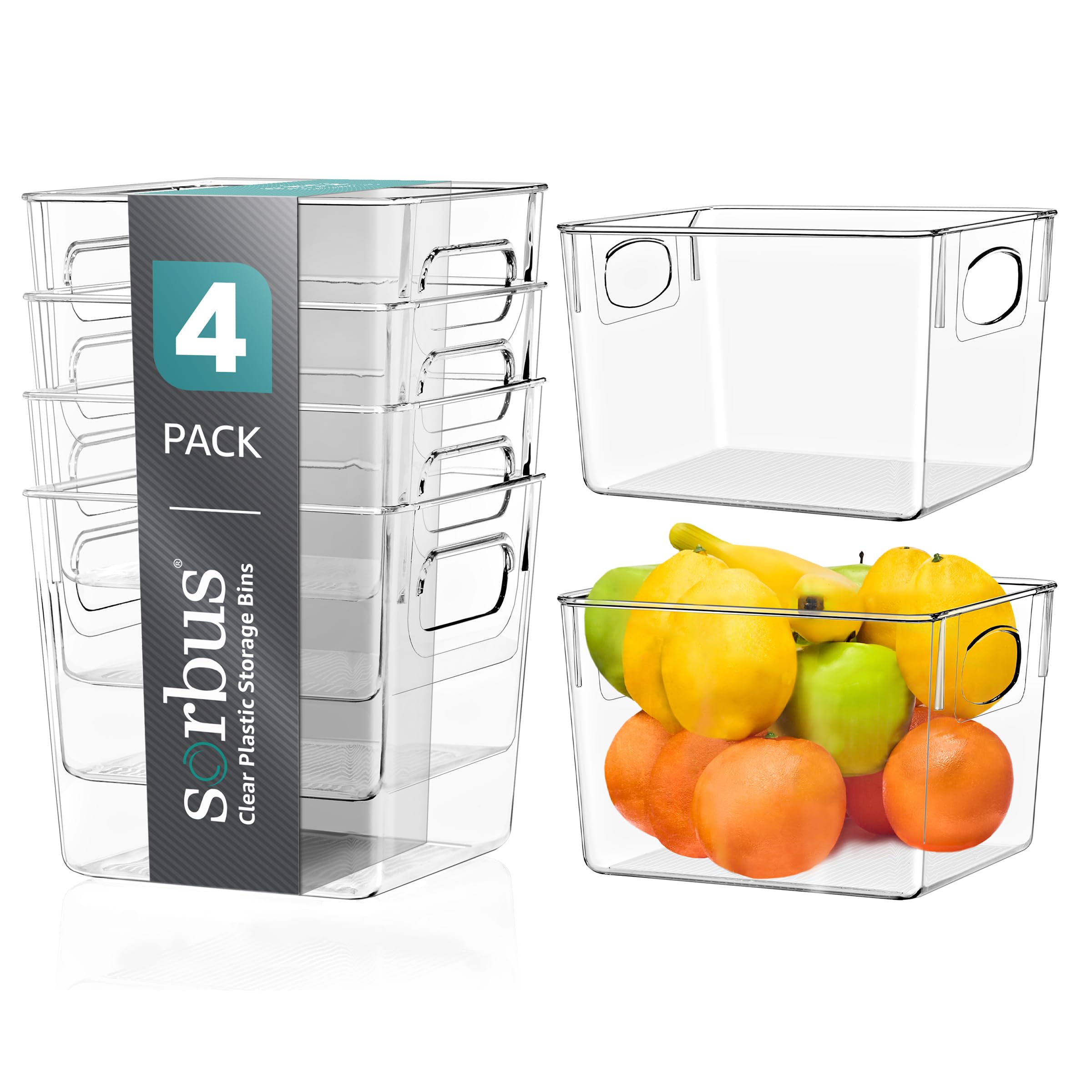 Sorbus Large Clear Plastic Storage Bins for Shelves, Clothes, with Handle - Clear Storage Bins, Drawer, Shelf, Closet, Pantry, Fridge, Freezer Organizer Bins, Closet Organizers and Storage (2 pack)