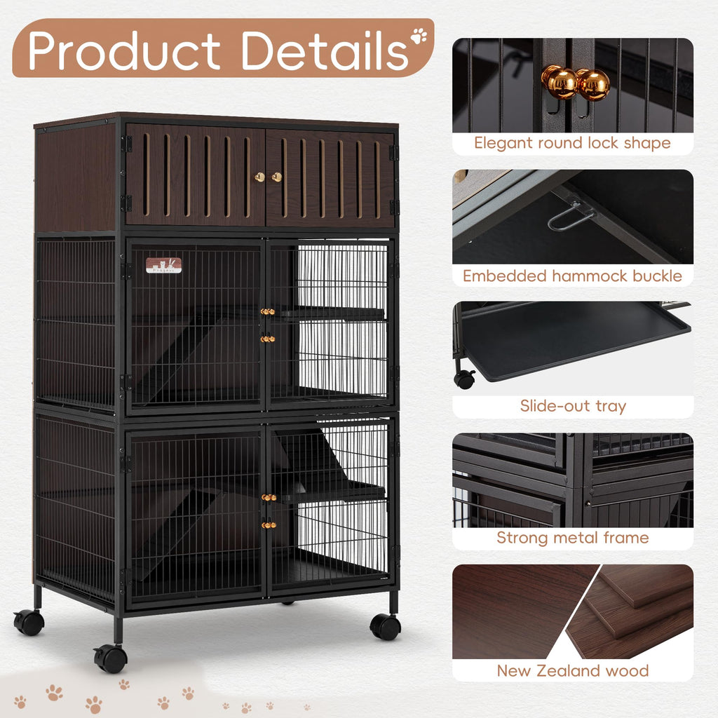 Fragess Metal Large Guinea Pig Cages 5 Levels, 60" H Rolling Ferret Cage with Removable Ramps & Double Door, Cages with Locker, Squirrel Cage Christmas Decoration Pet Crate Furniture