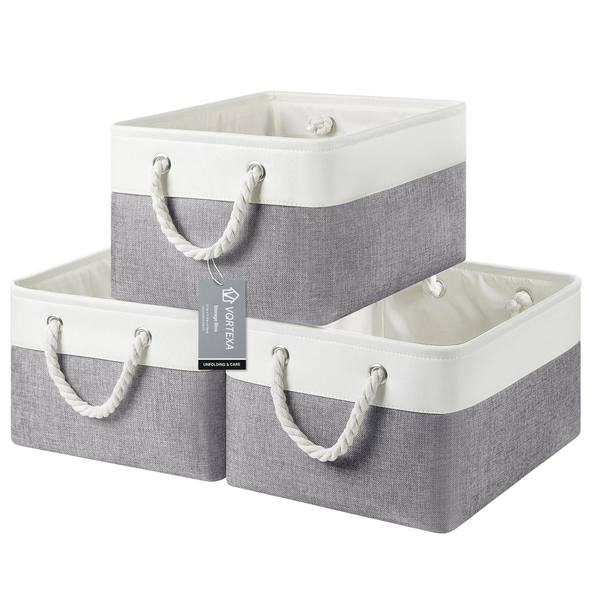 Storage Baskets for Shelves 11.8x7.9x5.2 Inch, Foldable Fabric Storage Bins with Handles, Small Storage Baskets for Organizing Closet, Office, Home Organization (1-Pack, Gray)