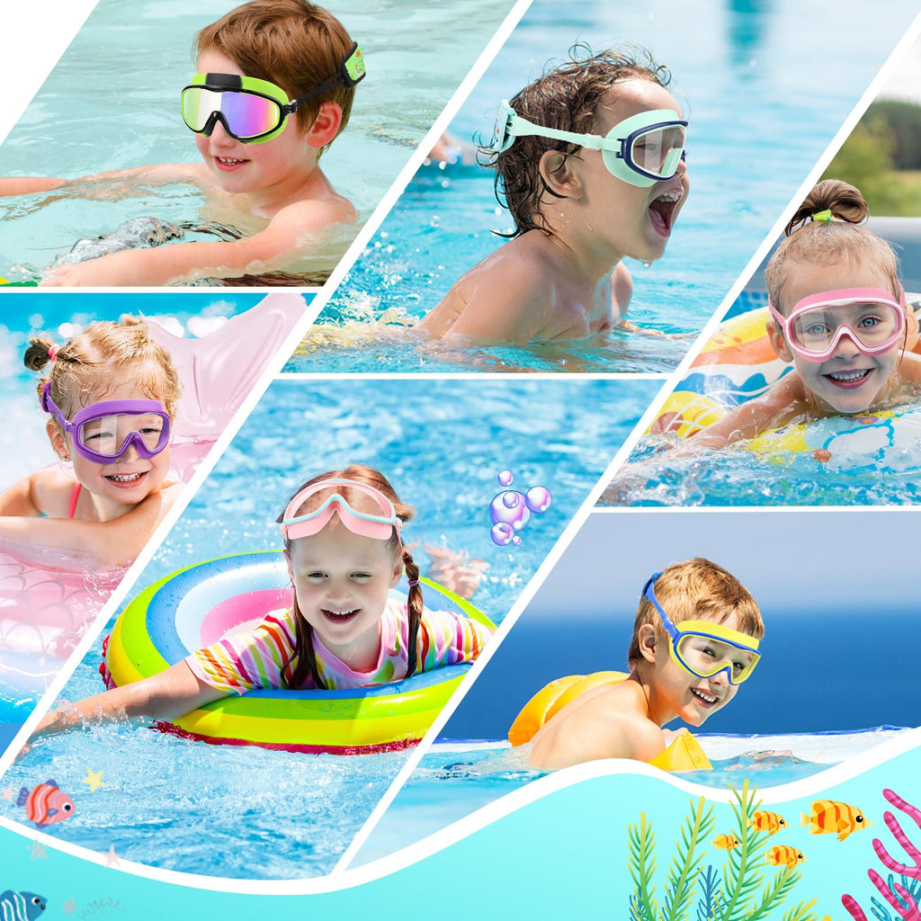 Vvinca Kids Swim Goggles with Fabric Strap No Tangle Pain-Free, Anti-Fog Swimming Pool Goggle No Leak for Toddlers Girls Boys