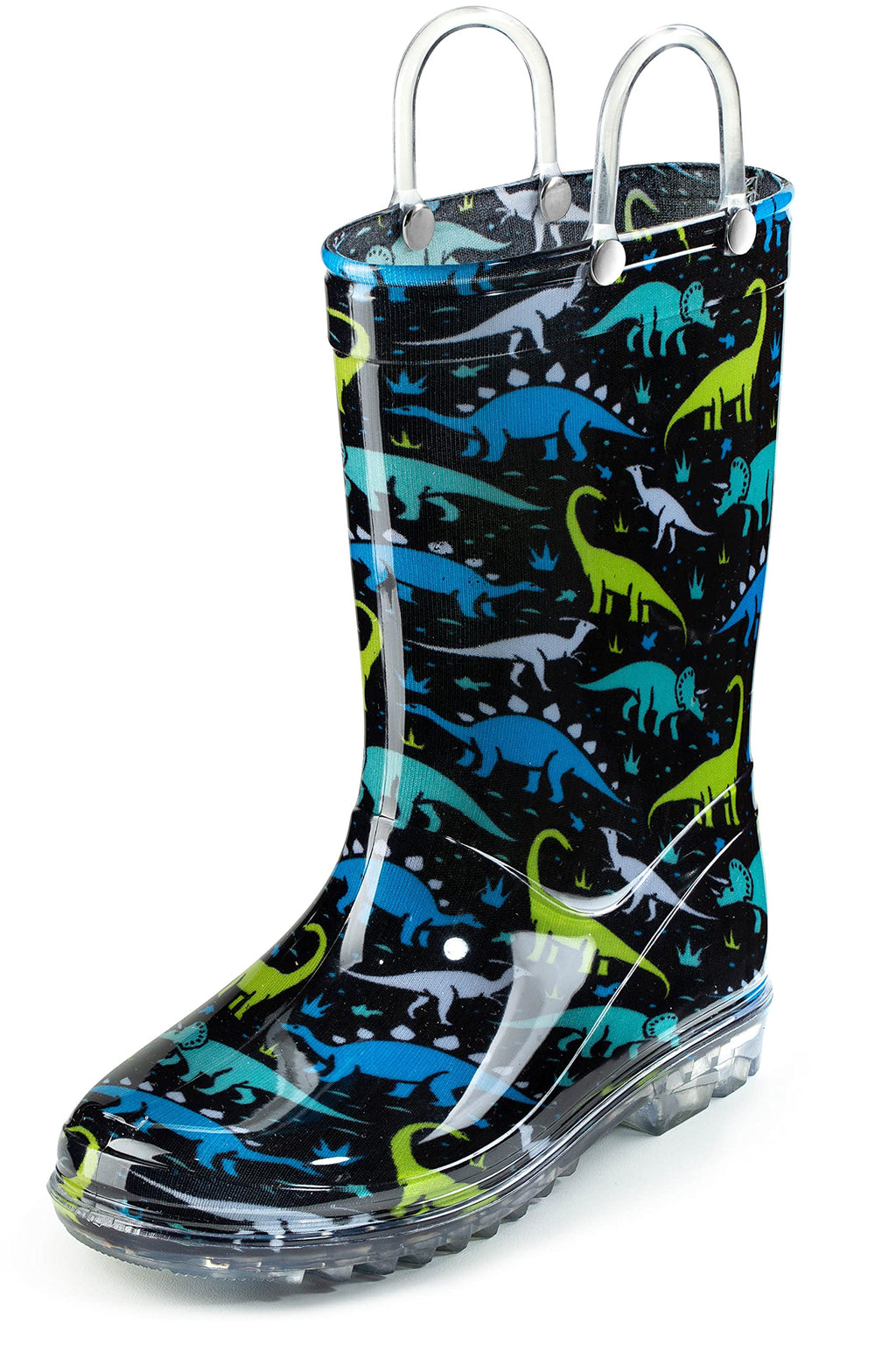 Puddle Play Toddler and Kids Waterproof PVC Rain Boots with Easy-On Handles – Lightweight Slip-Resistant Outdoor Boots for Boys and Girls