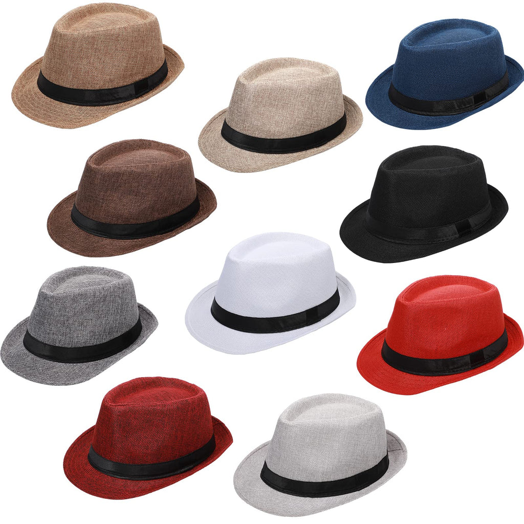 Haysandy 10 Pack 1920s Fedora Hats for Men Short Brim Sun Panama Hats for Men Women Party Costume