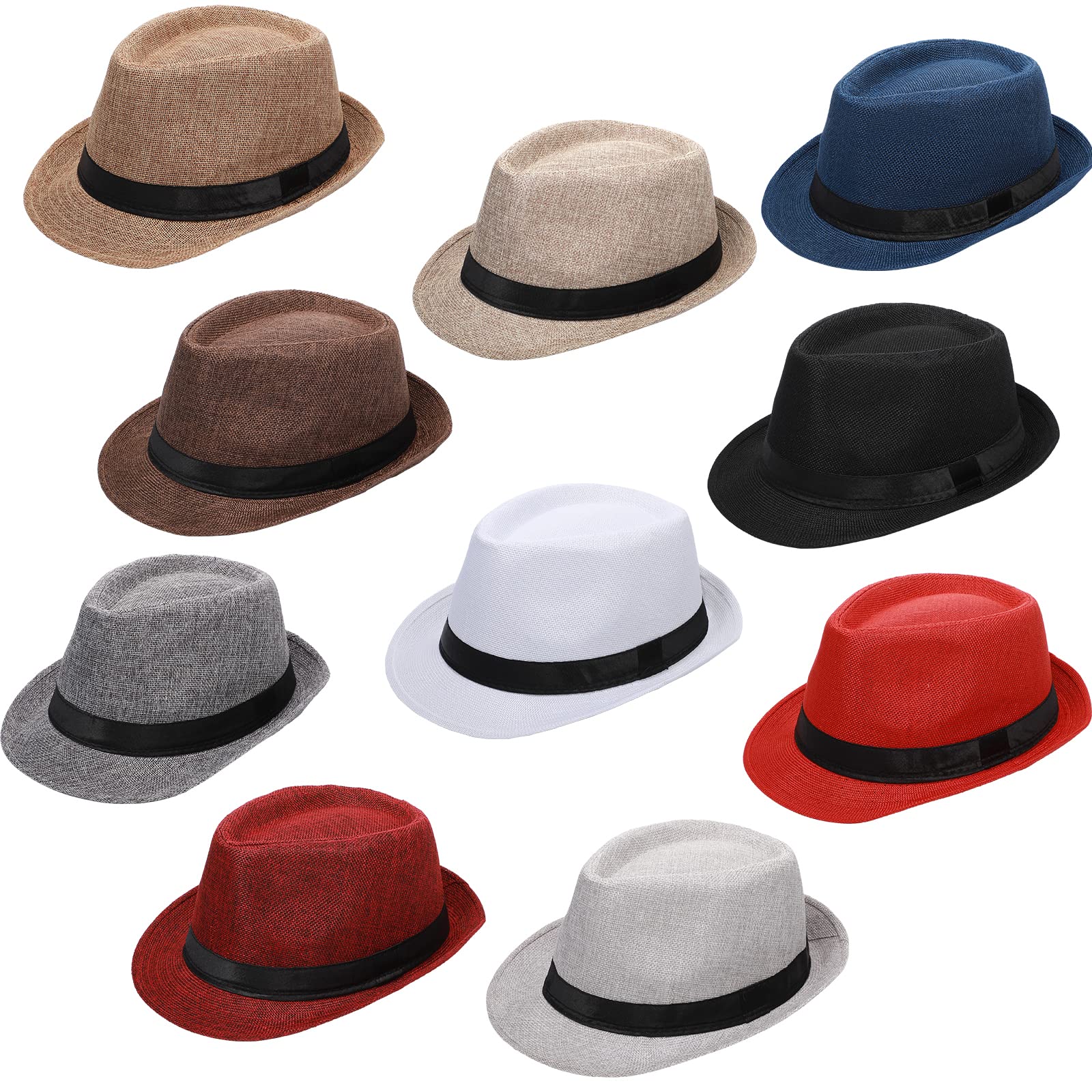 Haysandy 10 Pack 1920s Fedora Hats for Men Short Brim Sun Panama Hats for Men Women Party Costume