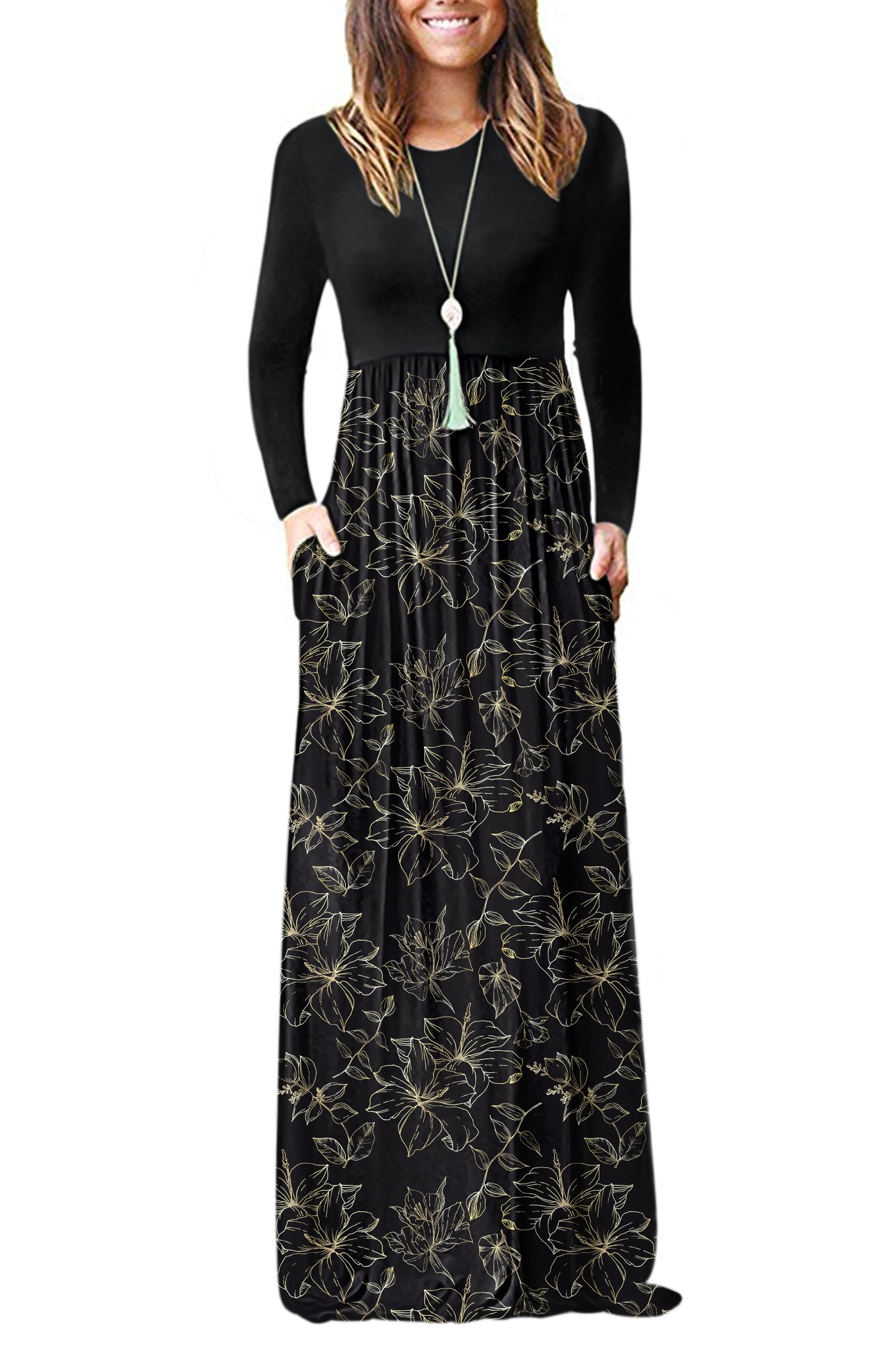 AUSELILY Women's Classic Long Sleeve Dress Loose Plain Long Casual Maxi Dresses with Pockets 2026