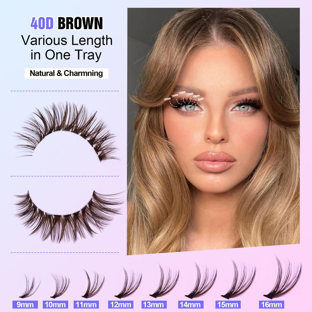 Pawotence Lash Extension Kit DIY 280pcs Individual Lash Clusters Kit 20D&30D Natural 9-15mm Cluster Eyelash Extensions Kit with Lash Bond and Seal, Tweezers for Self Use (20D&30D, 0.07D, 9-15mm, Kit)