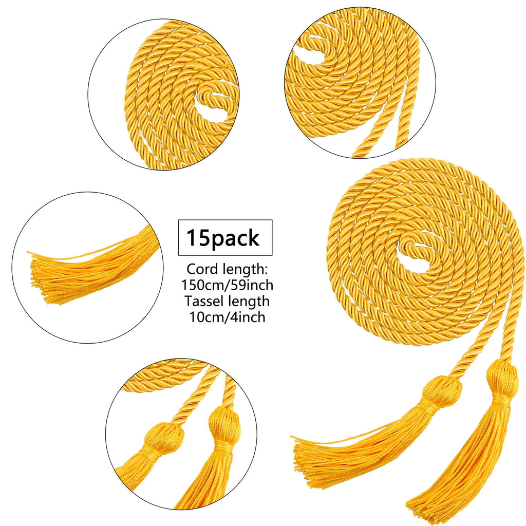15 Pieces Graduation Honor Cord Braided Honor Cords with Tassels for Graduation Students (Black)