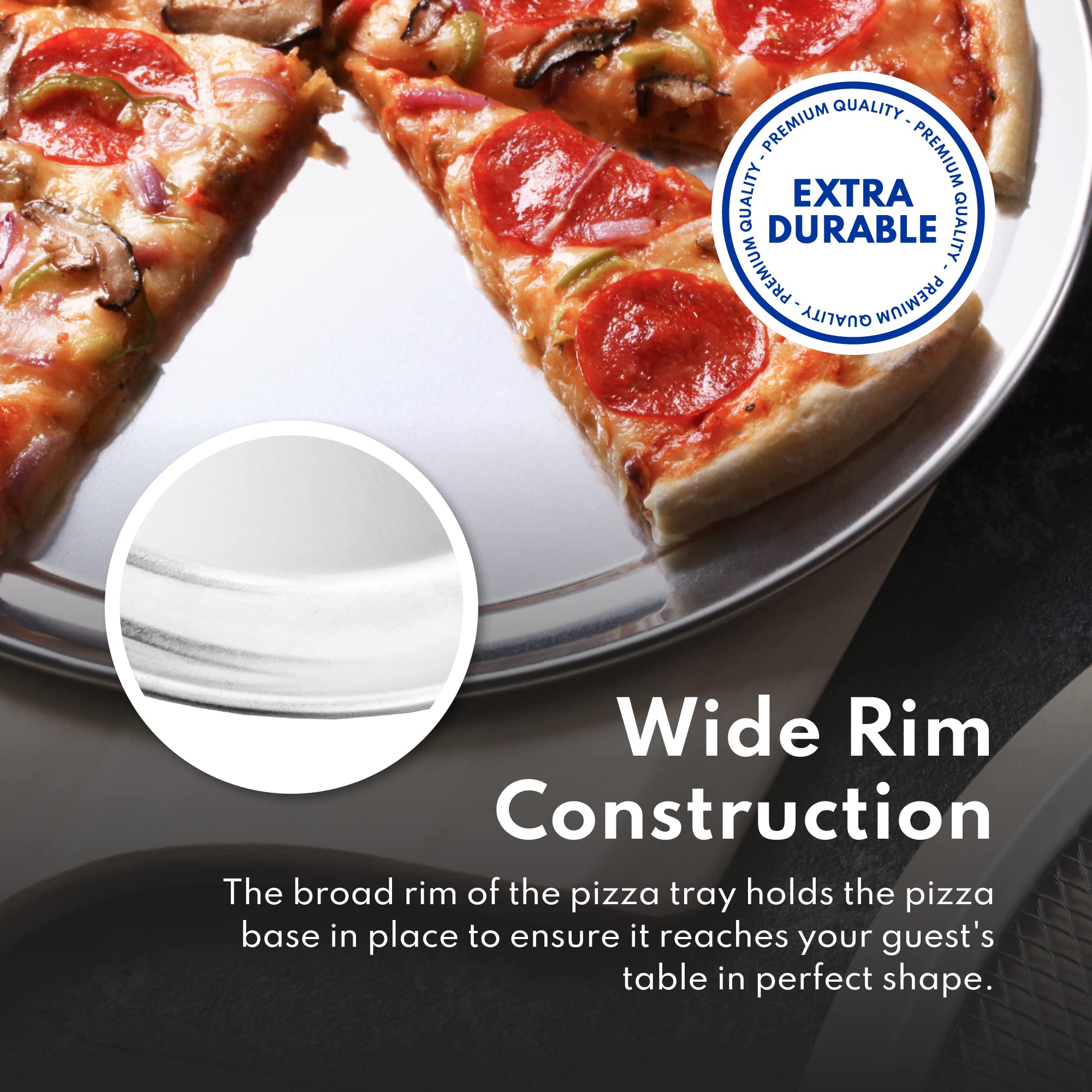 New Star Foodservice Restaurant-Grade Aluminum Pizza Pan/Tray, Wide Rim, 8 Inch, Pack of 6