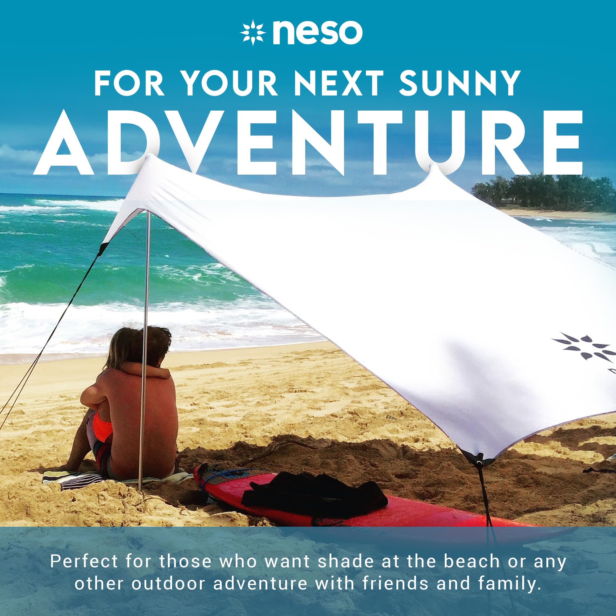 Neso Gigante Portable Beach Tent Sun Shelter - Lightweight Beach Shade Canopy - Easy Setup for Family Outings - Patented Reinforced Corners - UPF 50+ - 8ft Tall, 11 x 11ft - Save The Whales