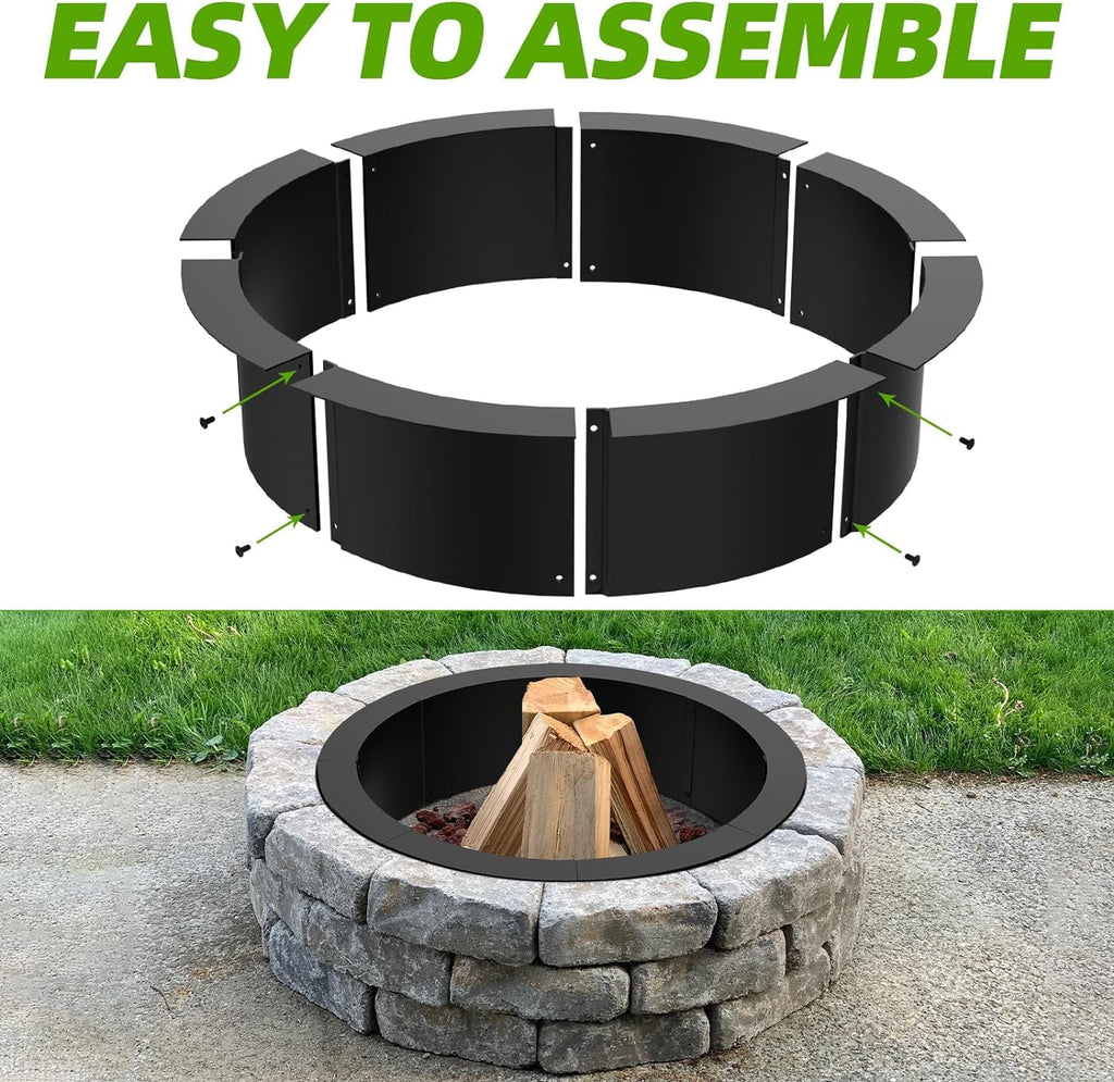 36 inch Inner Fire Pit Ring, 40 inch Outer Large Round Steel Fire Pit Insert Metal Fire Ring Liner Rim Heavy Duty for Outdoor