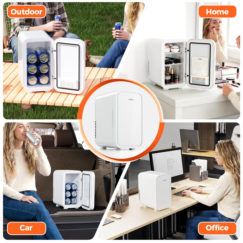 YASHE Mini Fridge, 4 Liter/6 Can Mini Makeup Fridge, 110V AC/ 12V DC Portable Thermoelectric Cooler&Warmer for Skincare, Drink, Cosmetic, Medicine, Small fridge for Bedroom, Office, Dorm, Car, Black