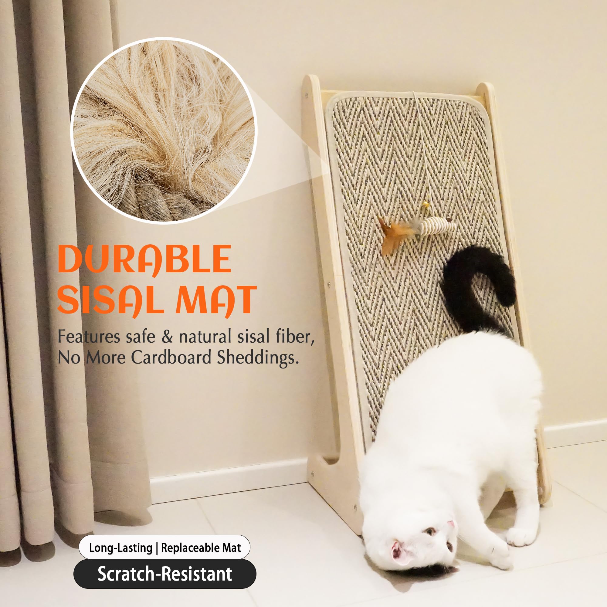 PETKARAY Couch Corner Cat Scratcher, 28.5" Sisal Scratching Post for Cats | Corner Wall Scratch Pad for Furniture Protection, Large Vertical Cat Scratching Post with Plush Base