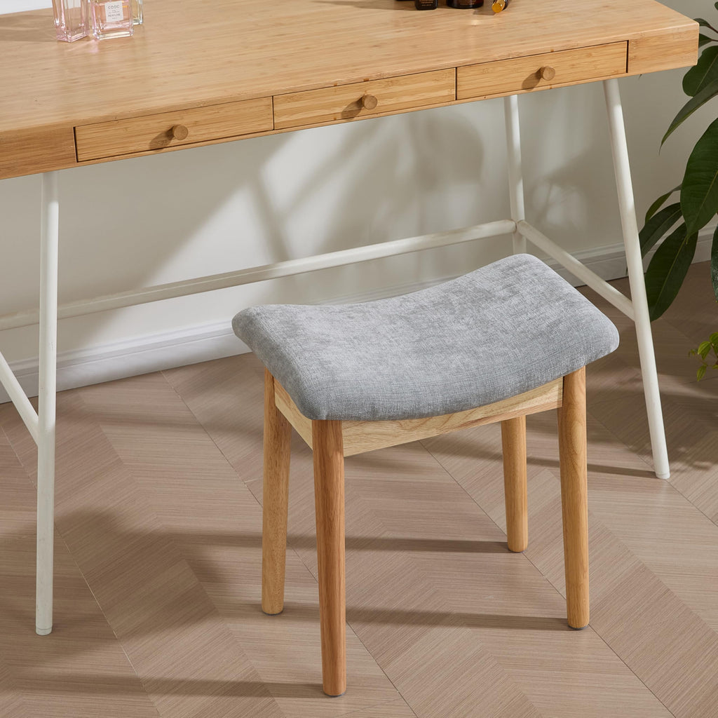 Royal Windsor Vanity Stool with Saddle Cushion, 18 Inch Makeup Vanity Chair for Living Room, Modern Foot Stool Ottoman Piano Bench,Small Upholstered Bench for Bedroom, Beige