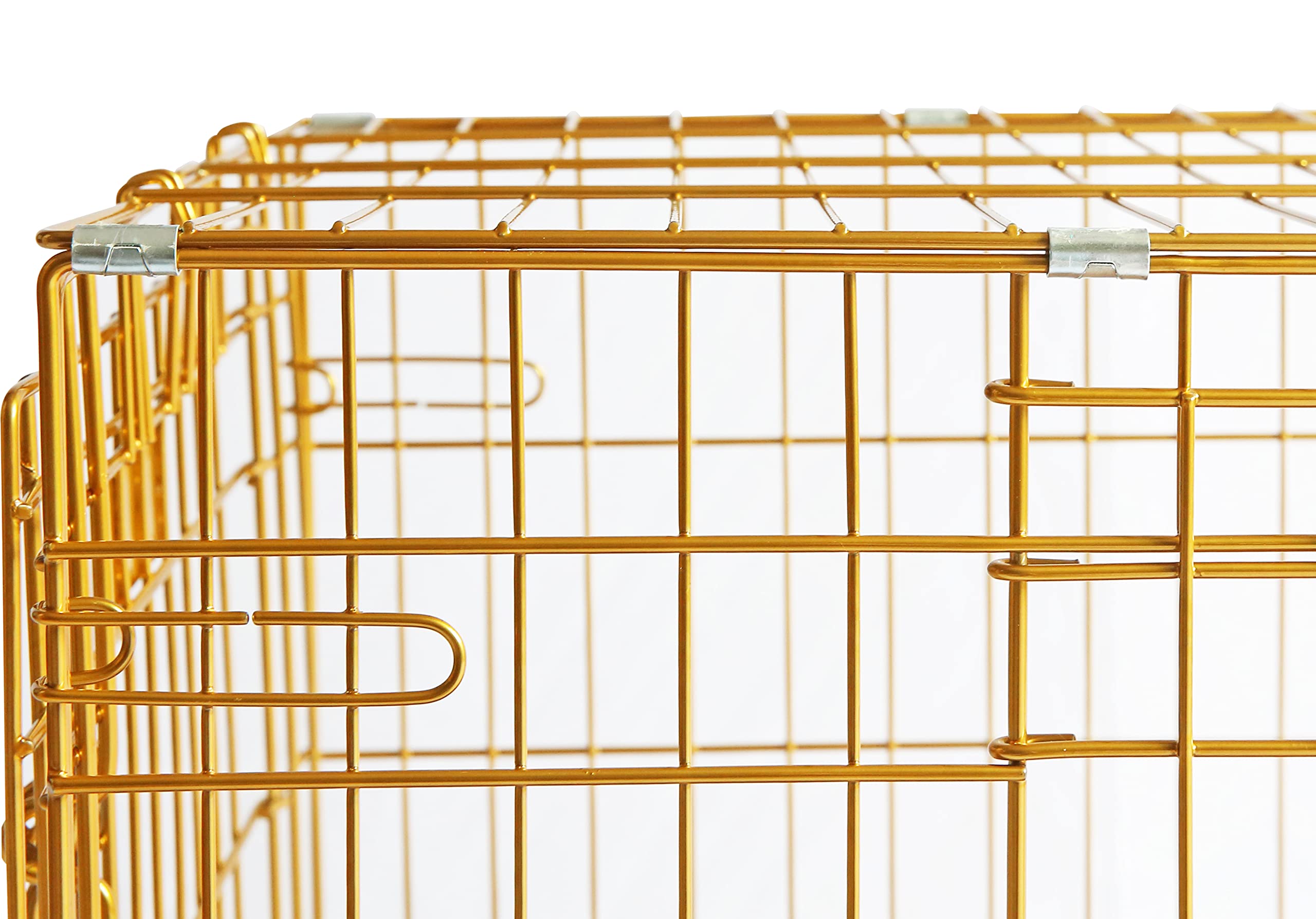 HOMEY PET 24" Gold Color Folding Design Dog Crate Puppy Ertra Small Breed Dog Kennels with Removable Floor Grid and Pull Out Tray, Dog Cage Copper Gold Finish