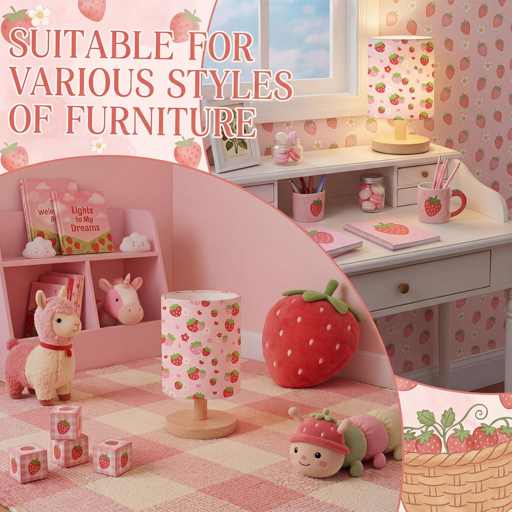 VIHOSE Woodland Animals Kids Table Lamp for Bedroom Kids Bedside Lamp with Linen Wooden Nightstand Cartoon Nursery Lampshade for Girls Boys Living Room