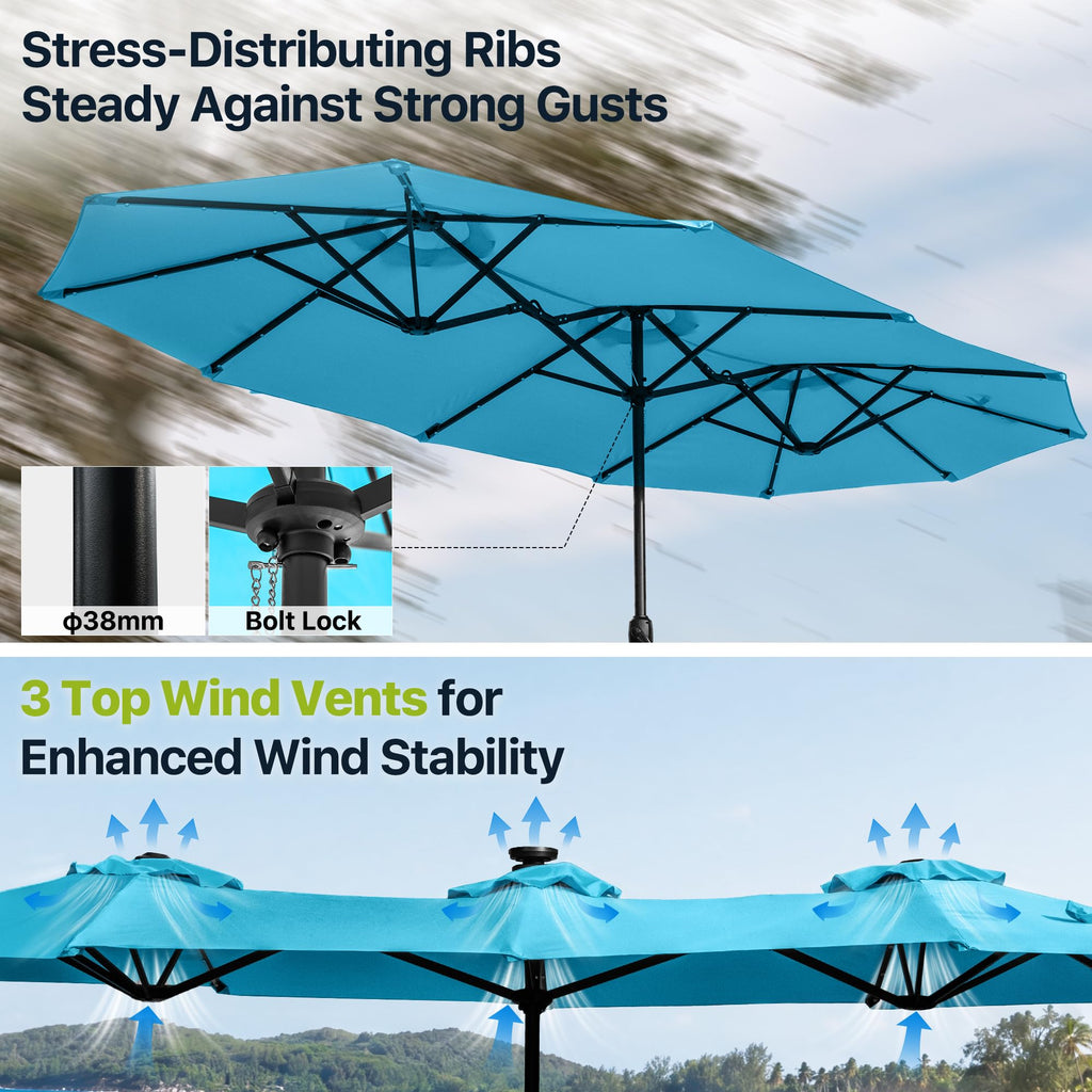 FREE SOLDIER 13ft Patio Umbrella Double Sided Outdoor Umbrella for Patio Table Umbrella with Solar lights for Garden Yard Pool (Beige)