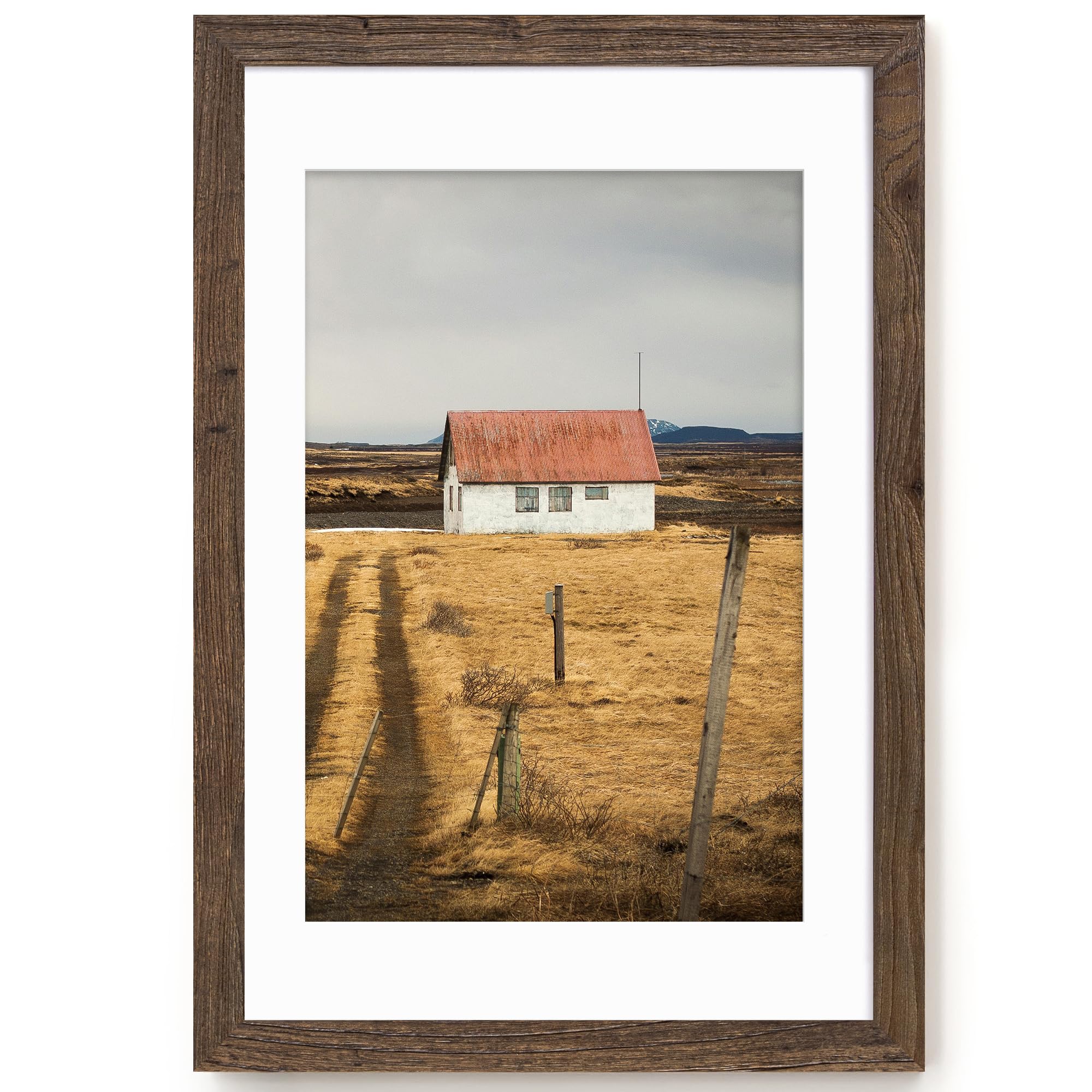 Fun Memories 5x7 Picture Frame with Mat for 4x6 Photo, Solid Elm Wood & Tempered Glass, Rustic Wall & Tabletop Display Frame, Grey, 1 Pack