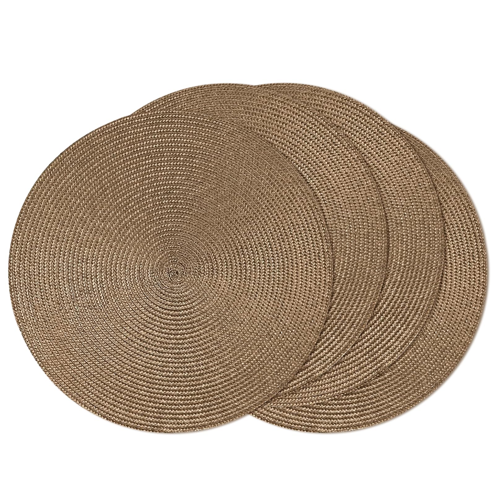 AHHFSMEI Round Placemats Set of 6 Heat Resistant Washable Non-Slip Woven Braided Table Mats for Dining Table Kitchen & Home Decor (Beige)