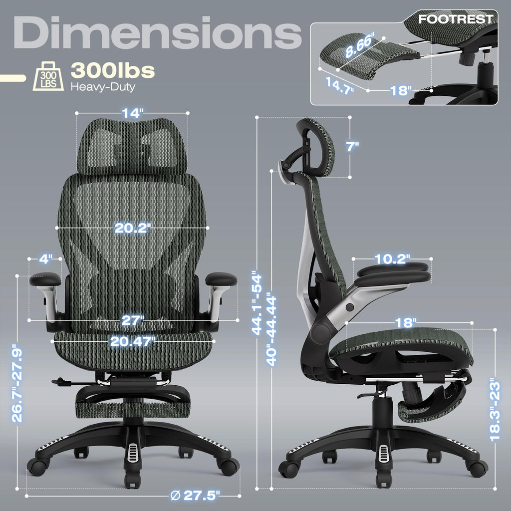 ELABEST X100 Ergonomic Office Chair with Footrest, Big and Tall Home Desk Chair with 5D Flip-Up Arms, Adjustable 3D Lumbar Support,High Back Rolling Computer Chair, Swivel Mesh Chairs (Coffee Break)