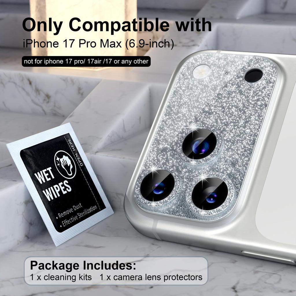 Choiche Compatible for iPhone 16 Pro/iPhone 16 Pro Max Camera Lens Protector, Bling Camera Cover with 9H Tempered Glass Lens Screen Protector Metal Ring Decoration Accessories(Black)