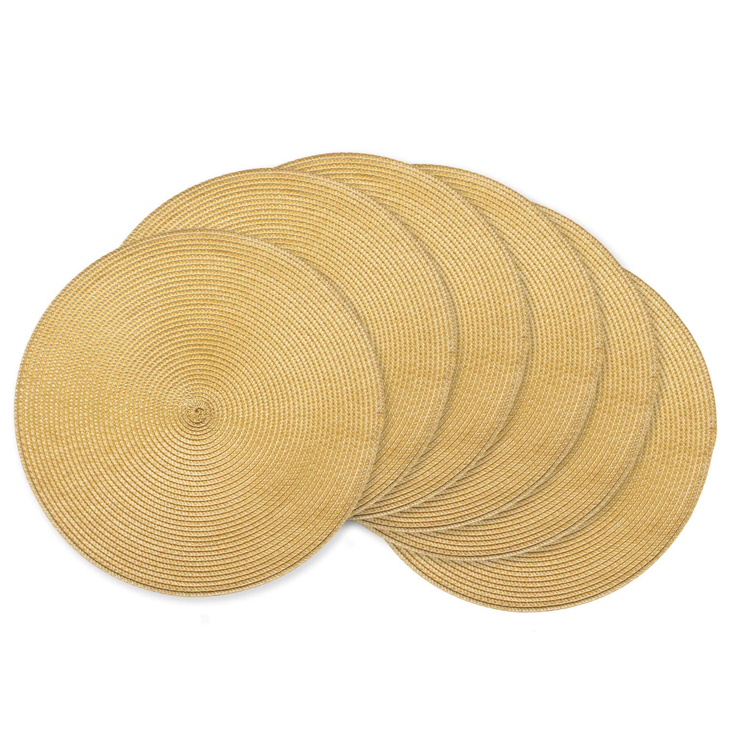 AHHFSMEI Round Placemats Set of 6 Heat Resistant Washable Non-Slip Woven Braided Table Mats for Dining Table Kitchen & Home Decor (Beige)