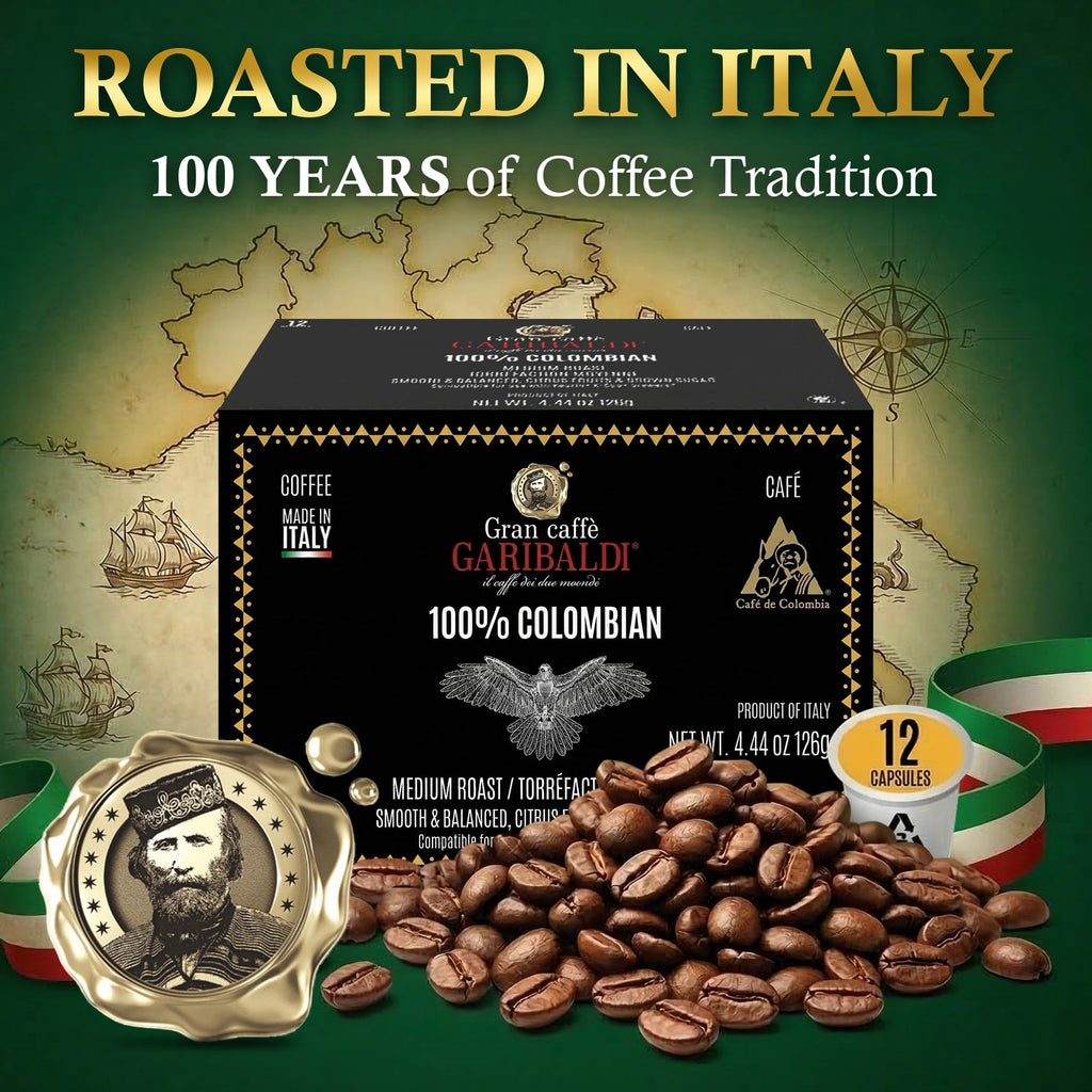 Caffè Garibaldi Colombian Coffee Pods, for Keurig K-Cup Brewers, Single Serve Cups with 100% Arabica Blend for Coffee Makers, 12 Count Recyclable Pods - Medium Roast