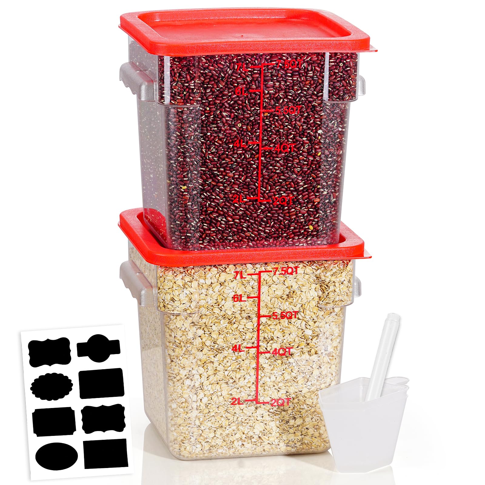 4QT NSF Food Storage Containers: 8 PCS [Food Grade][Hot&Cold Resistant] Commercial Clear Food Storage Containers with Lids for Restaurant Kitchen Proof Dough, Measuring Spoons Included(BPA FREE)