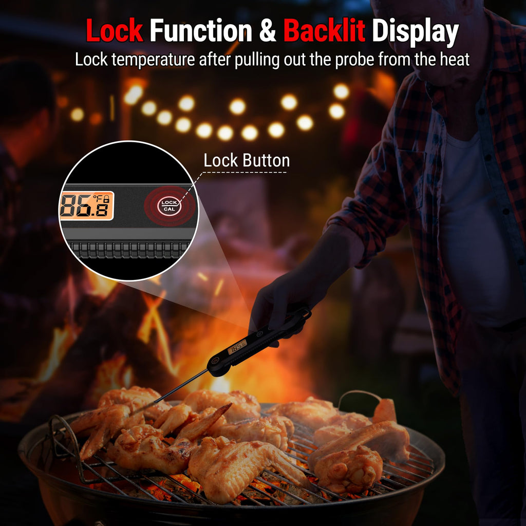 TempPro Digital Instant Read Meat Thermometer for Grilling, Waterproof Food Thermometer with Calibration Backlight Baking Bread Candy Thermometer Cooking Gift for Dad Husband (Previously ThermoPro)