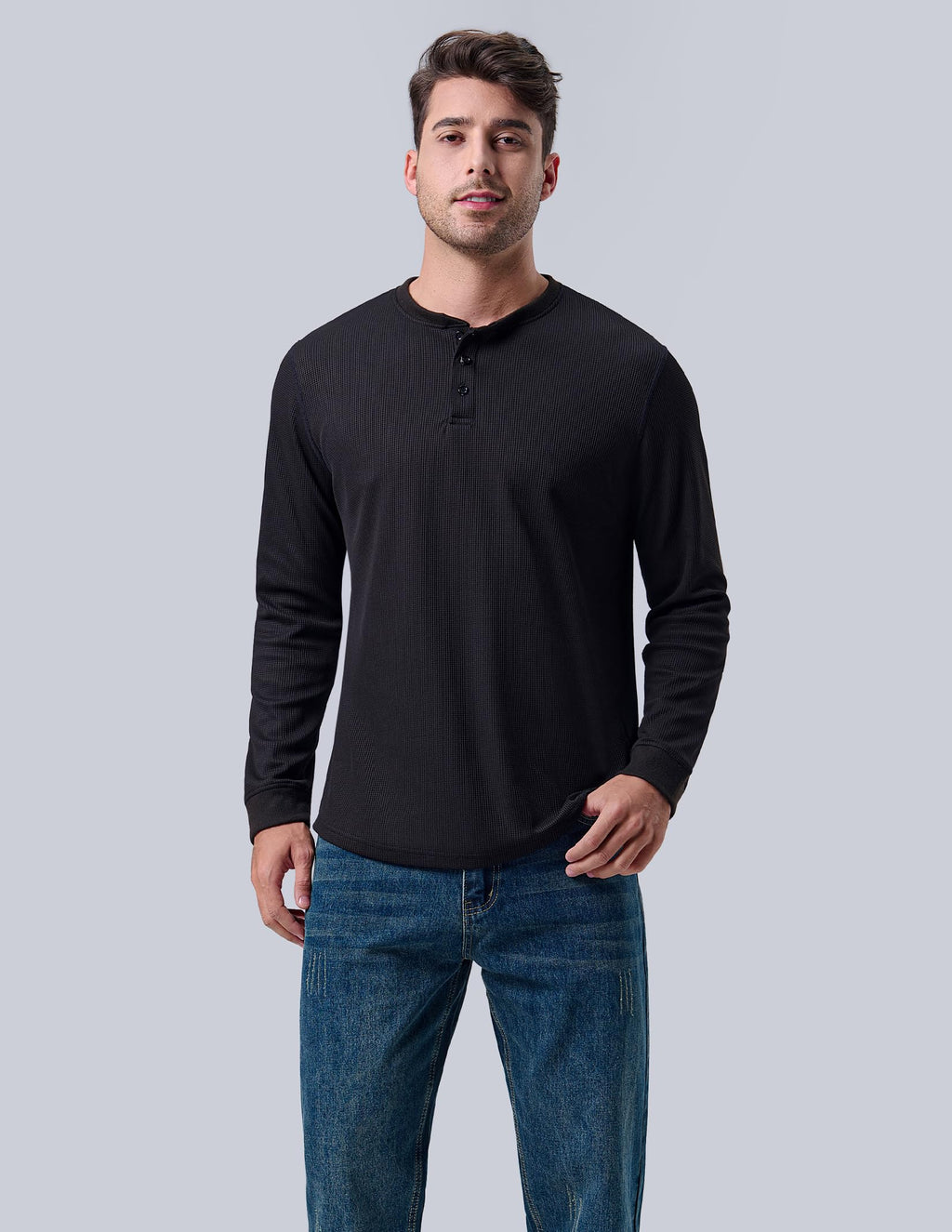 Liberty Pro 3 Pack Mens Waffle Henley Thermal Long Sleeve Shirts, Casual Fitted Fall Shirts for Men
