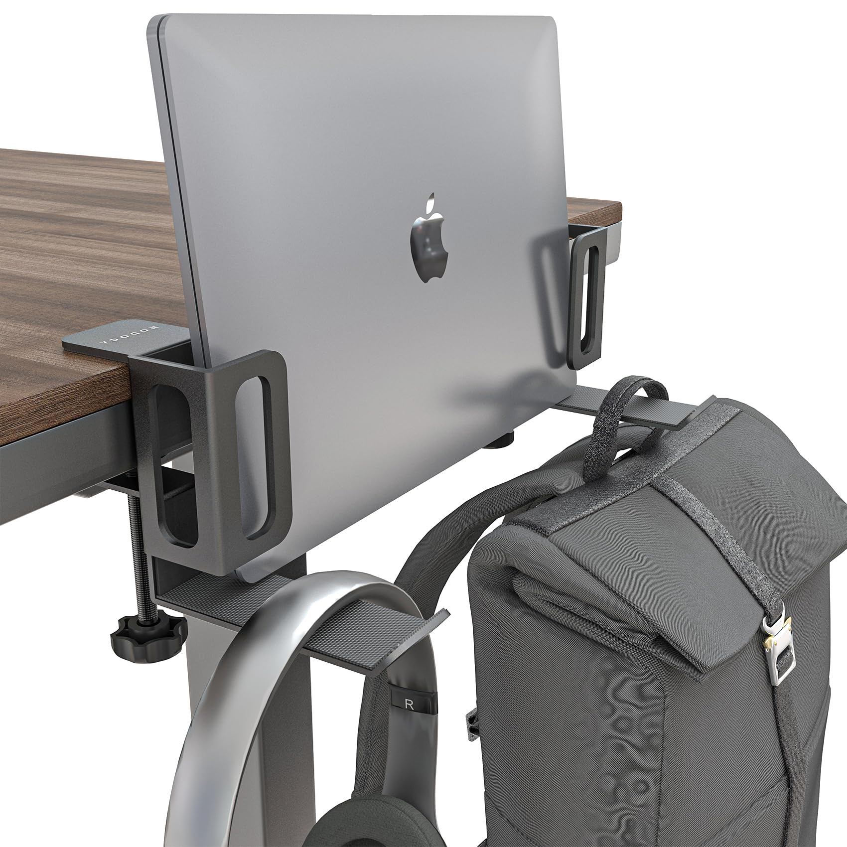 NODOCA Laptop Storage for Desk, Vertical Laptop Stand for Desk, MacBook Vertical Stand, with Headphone Holder, Desk Side Storage for MacBook/Surface/Samsung/HP/Dell[M, Black]
