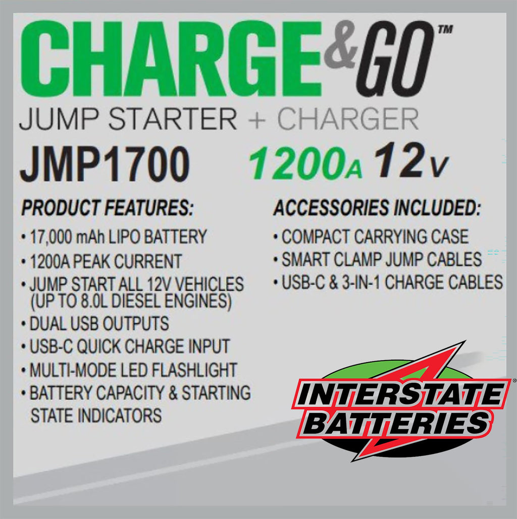 Interstate Batteries Jump Starter and Charger 12V 700A (8,000mAh, 8Ah) Portable LED Jumpstart Battery Power Pack for 12 Volt Automotives, USB Electronics (JMP0800)