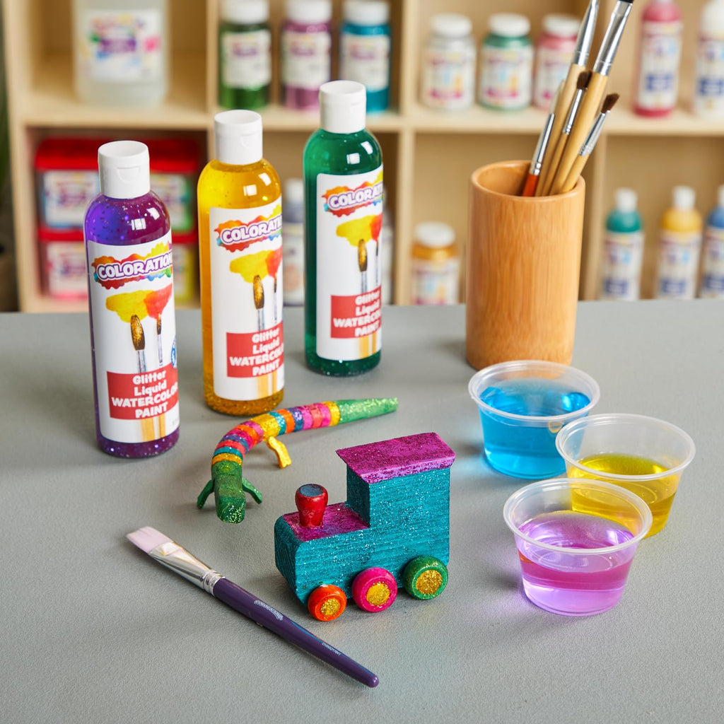 Colorations Paraben-Free Glitter Liquid Watercolor Paint, Set of 8 Vibrant Colors, 8 fl oz, Non-Toxic and Made in The USA