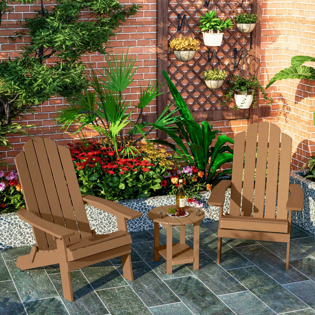 MXIMU Round Outdoor Side Table Adirondack Tables 18 Inch Chairside End Tables with Storage Shelf, 2-Tier Plastic Patio Side Table for Balcony Backyard Lawn (Black, 1 Pack)