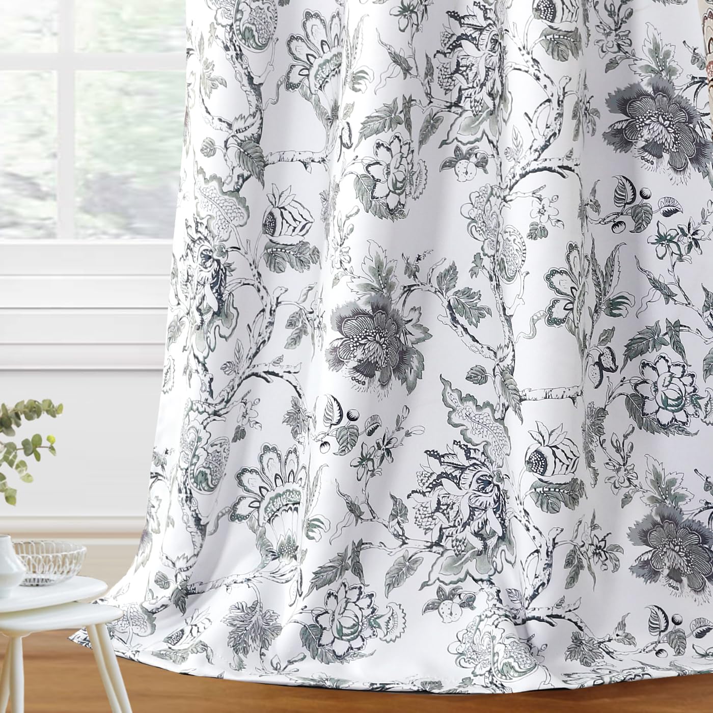 H.VERSAILTEX Blackout Curtains 63 Inch Length 2 Panels Set Floral Print Curtain Drapes for Living Room Thermal Insulated Grommet Window Curtains for Bedroom - Traditional Floral in Antique Green