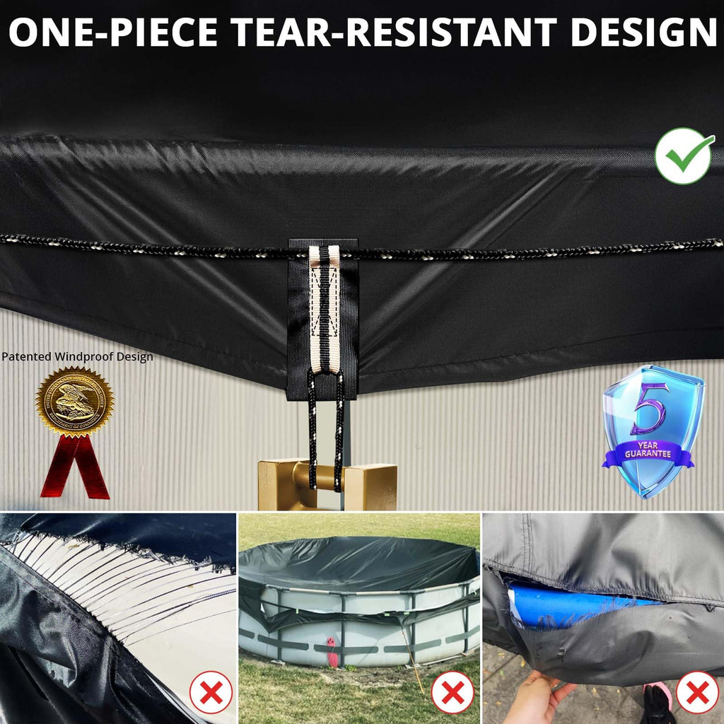 QH.HOME 10Ft Round Pool Cover, [2026 Upgraded Heavy Duty Fabric] Solar Cover for Above Ground Pools, New Super Windproof with 2 Patented Ratchet for Easy Installation, Snug Fit&UV Resistant