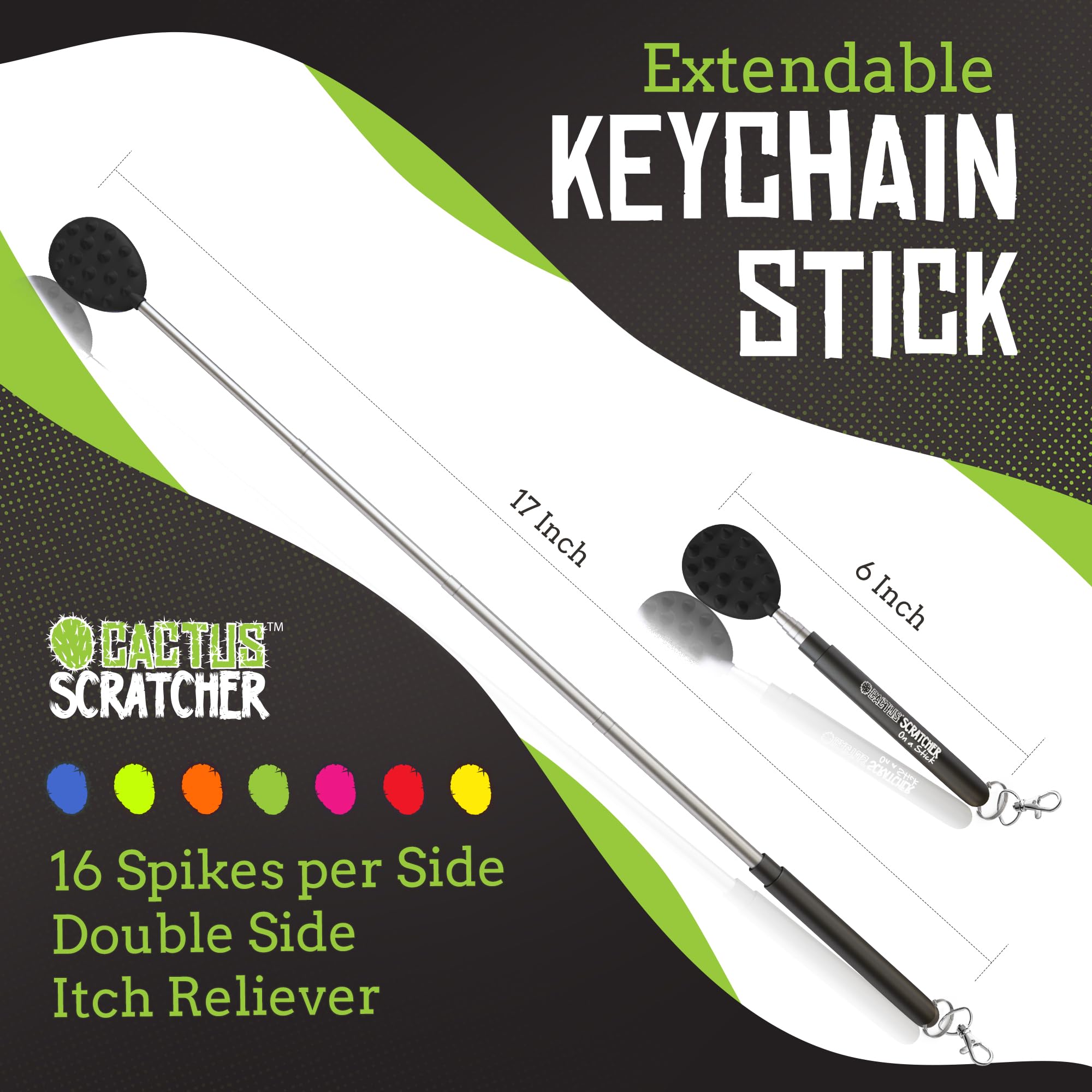 Cactus Scratcher Extendable Big Stick Back Scratcher - Extends 29" Long Double Sided Retractable Scratching Tool for Hand, Neck, Head, and Body - Universal Gift for Family, Pets, and Friends, Glow