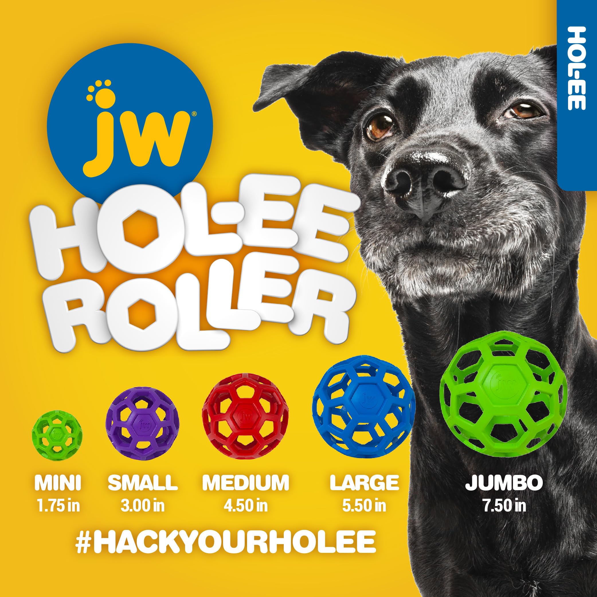 JW Pet HOL-ee Roller™, Dog Toy Puzzle Ball, Natural Rubber, Small (3 Inch Diameter), Blue