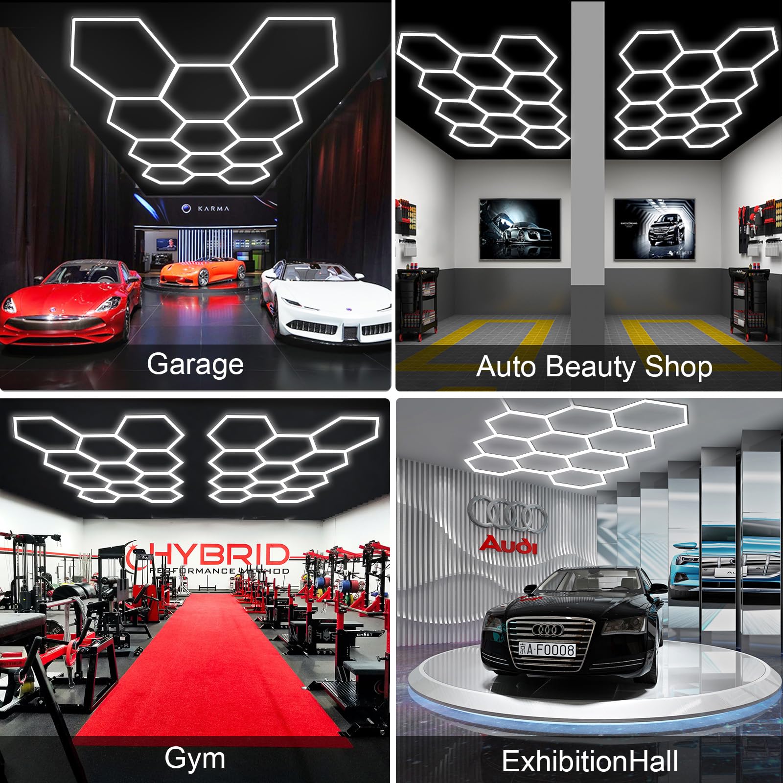MODERN Hexagon LED Light,105W 12600LM 6500K, 3 Hexagonal LED Shop Light for Auto Shops, Malls & Work Areas