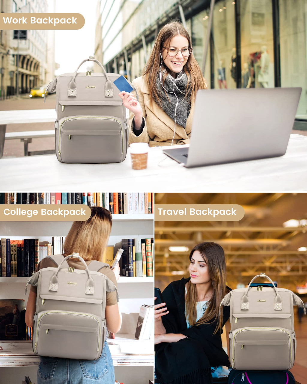 LOVEVOOK Laptop Backpack for Women with Giant Tumbler Holder Pocket, 15.6 Inch Work Daypack for Teacher Nurse, Computer College Bookbag Purse, Waterproof Travel Back Pack with USB Charging Port