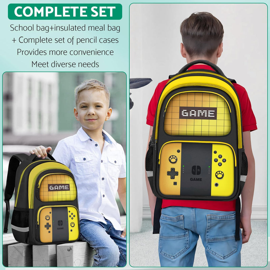 Kids Backpack For Boys，Gamer Boys Backpack For Children Teens Elementary Middle School, 17″ Students Bookbag