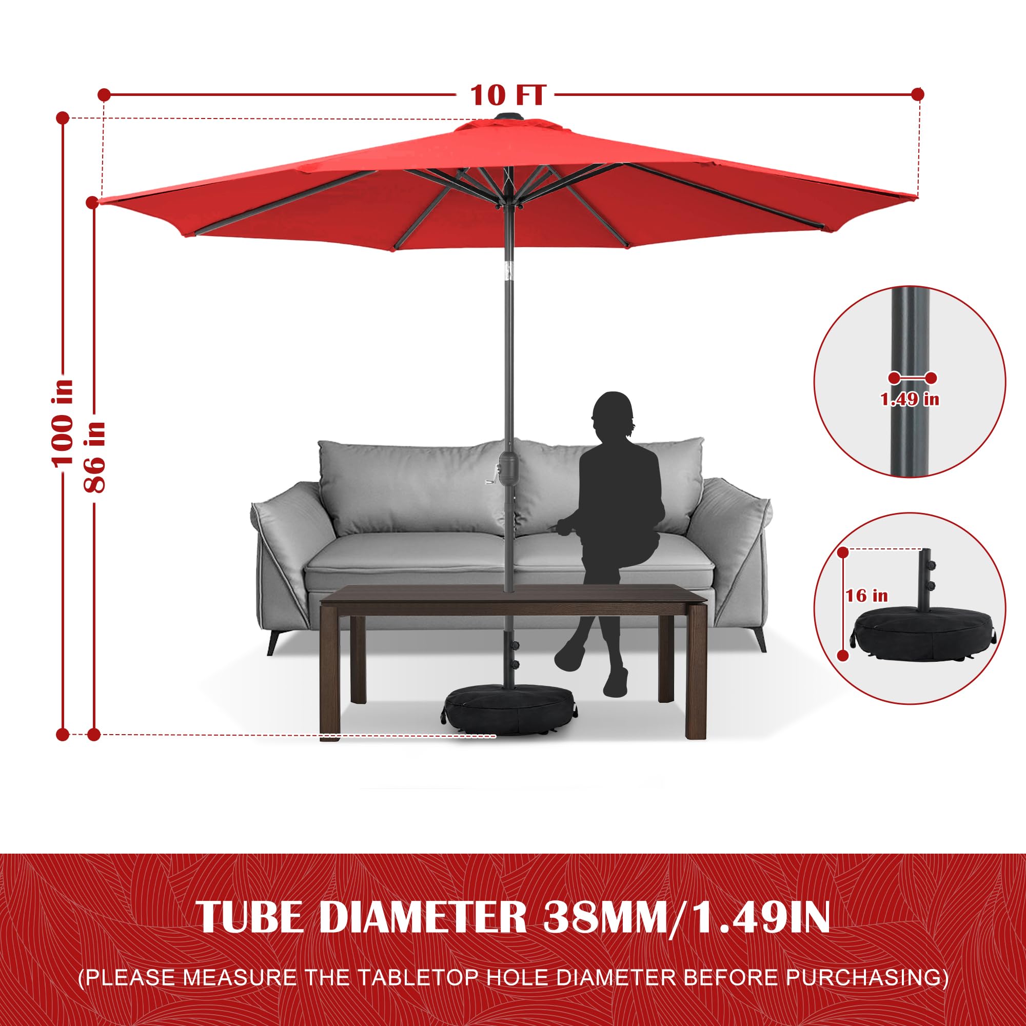 Sundale Outdoor 9FT Patio Umbrella with Sand Bag Umbrella Base, Outdoor Umbrella with Tilt and Crank, Beige