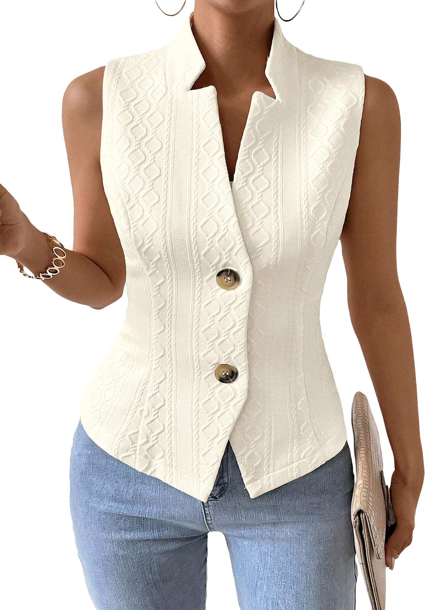 Mina Self Women's 2026 Summer Lightweight Knit Vest Top - Breathable Stretchy Floral Trendy Casual Work Office Slim Waistcoat