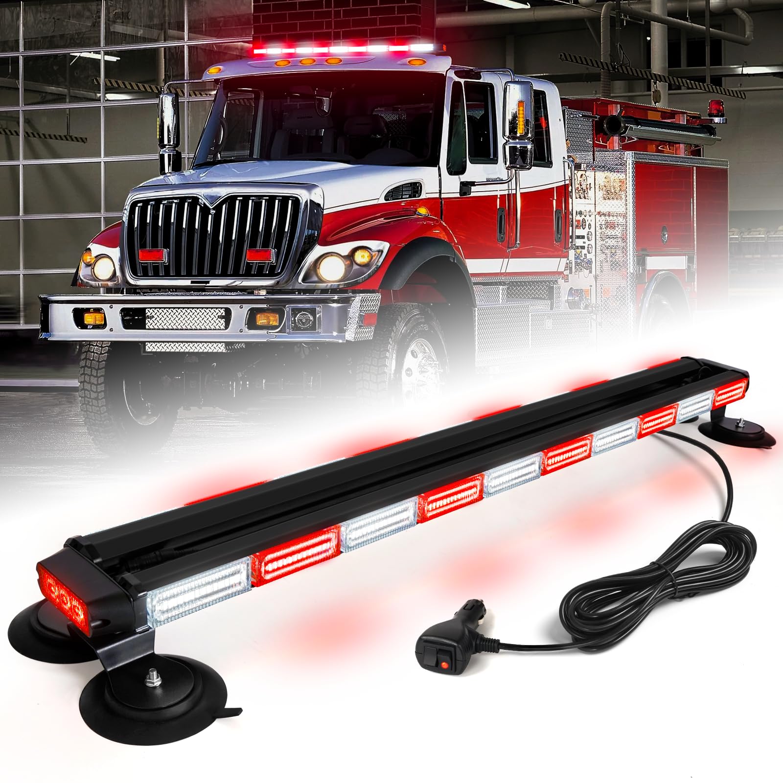 42" Roof Top Strobe Light Bar Amber White Emergency Traffic Advisor Lights, Double Side Warning Safety Flashing w/Magnetic Mount for Construction Vehicles Plow Trucks Pickup, Amber/White