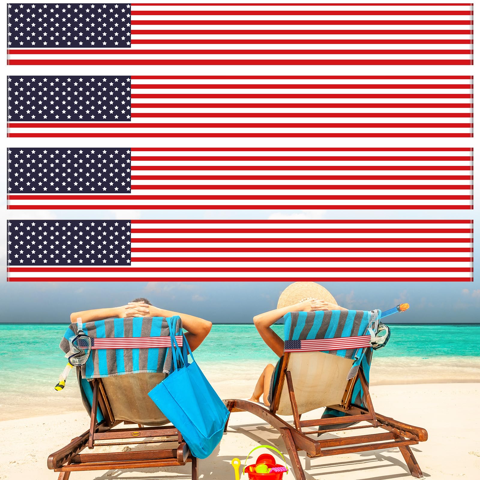 Boao 4 Pack Towel Bands for Beach Chair, Pool & Cruise Essentials, Elastic and Windproof, Towel Chair Clips Lounge Strap Holder, Cruise Ship Accessories (American Flag)