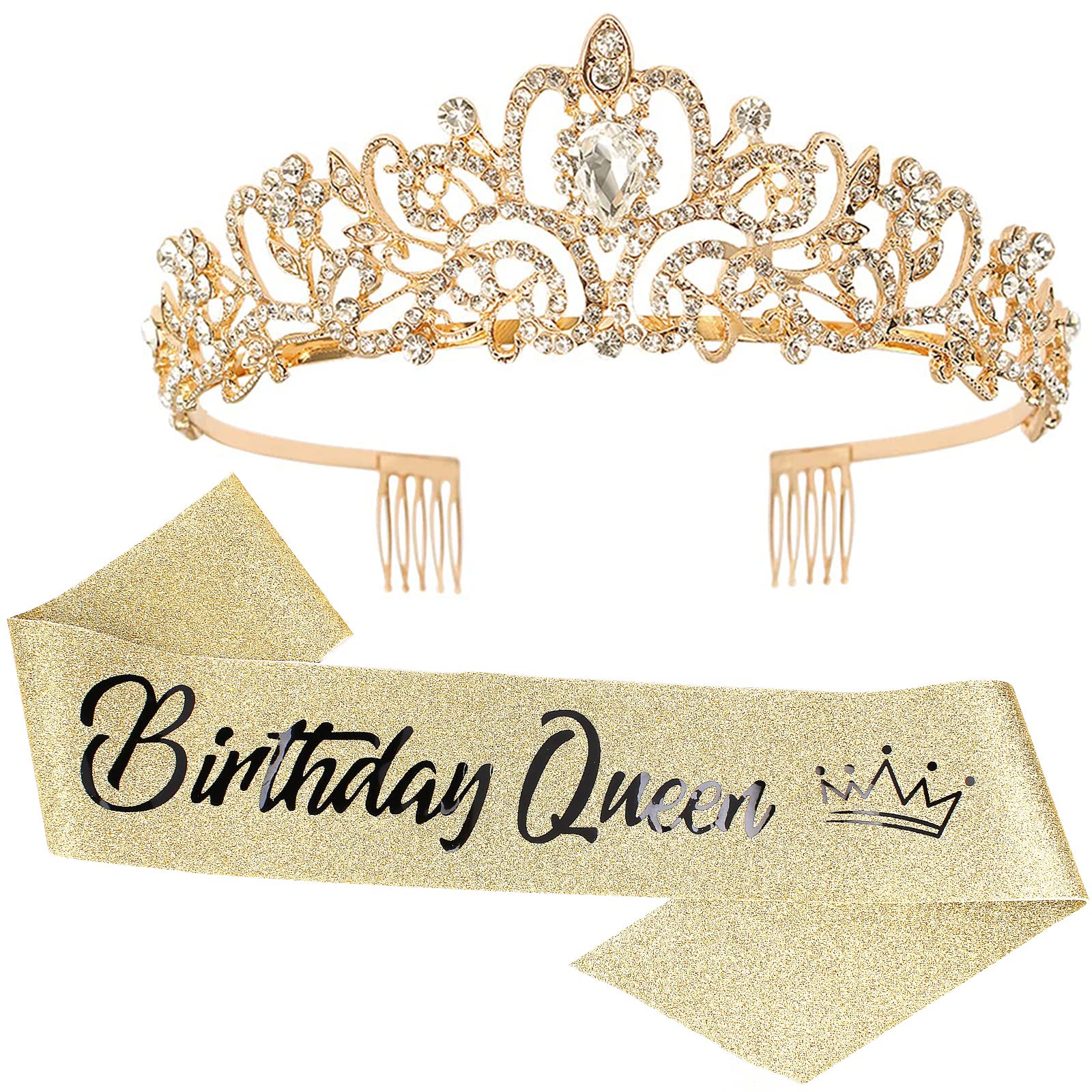 COCIDE Birthday Silver Tiara and Crowns Kit - Silver Tiara, Crown, Sash, Rhinestone Headband, Glitter Sash for Women & Girls Birthday Party Decorations