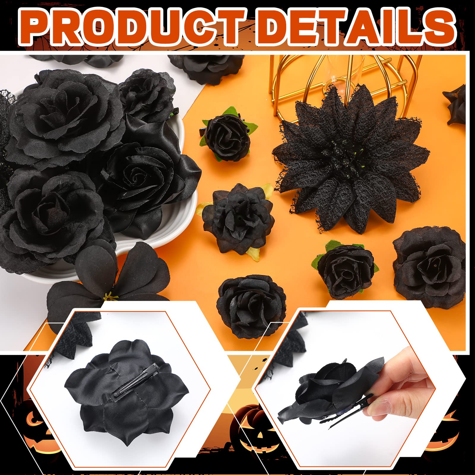 BBTO Flower Hair Clip Rose Hair Clips Barrettes for Women Flower Accessories Boho Bride Claw Clip Hairpin Brooch Pin Headpiece for Wedding(Beige Orange Series,21 Pcs)