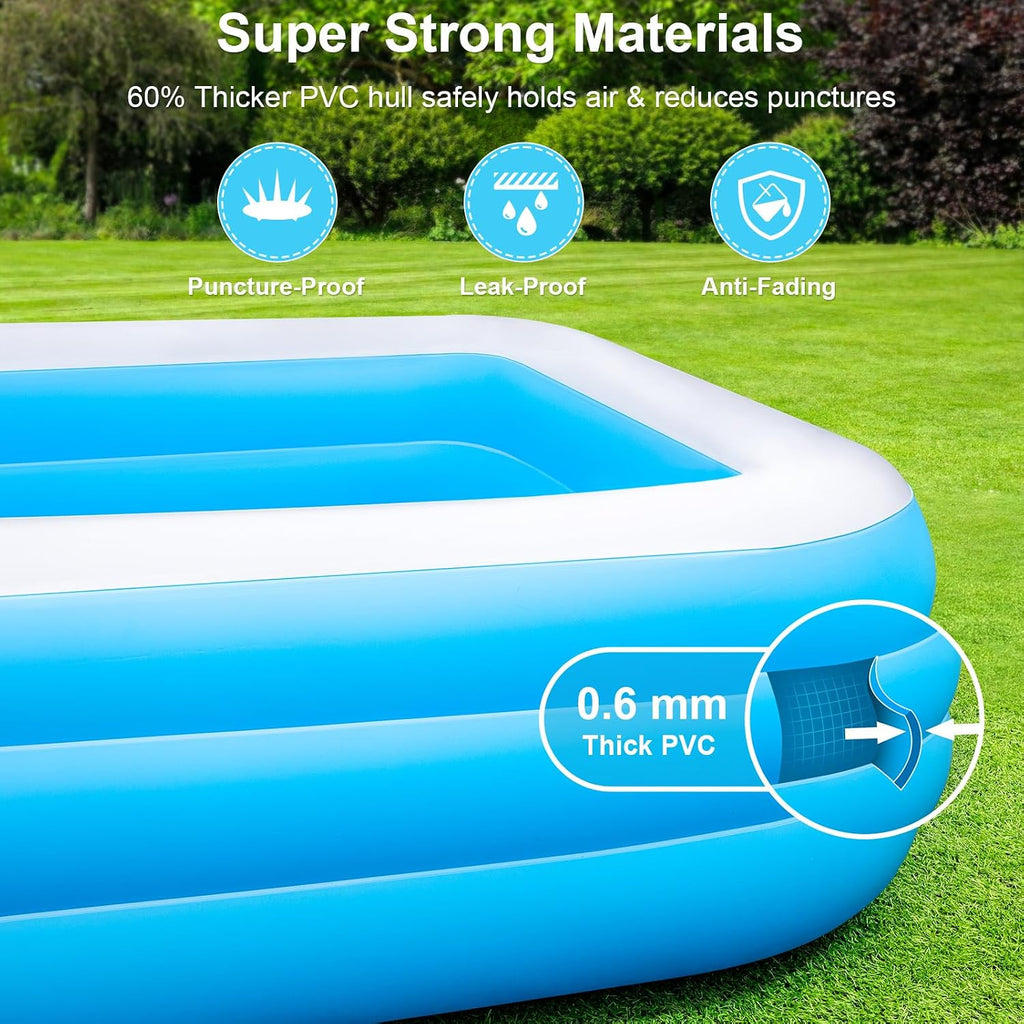 Large Inflatable Pool with Pump - 165'' x 76'' x 22'' Oversized Thickened Blow Up Pool for Adults, Family Swimming Pool for Backyard, Garden and Outdoor Fun