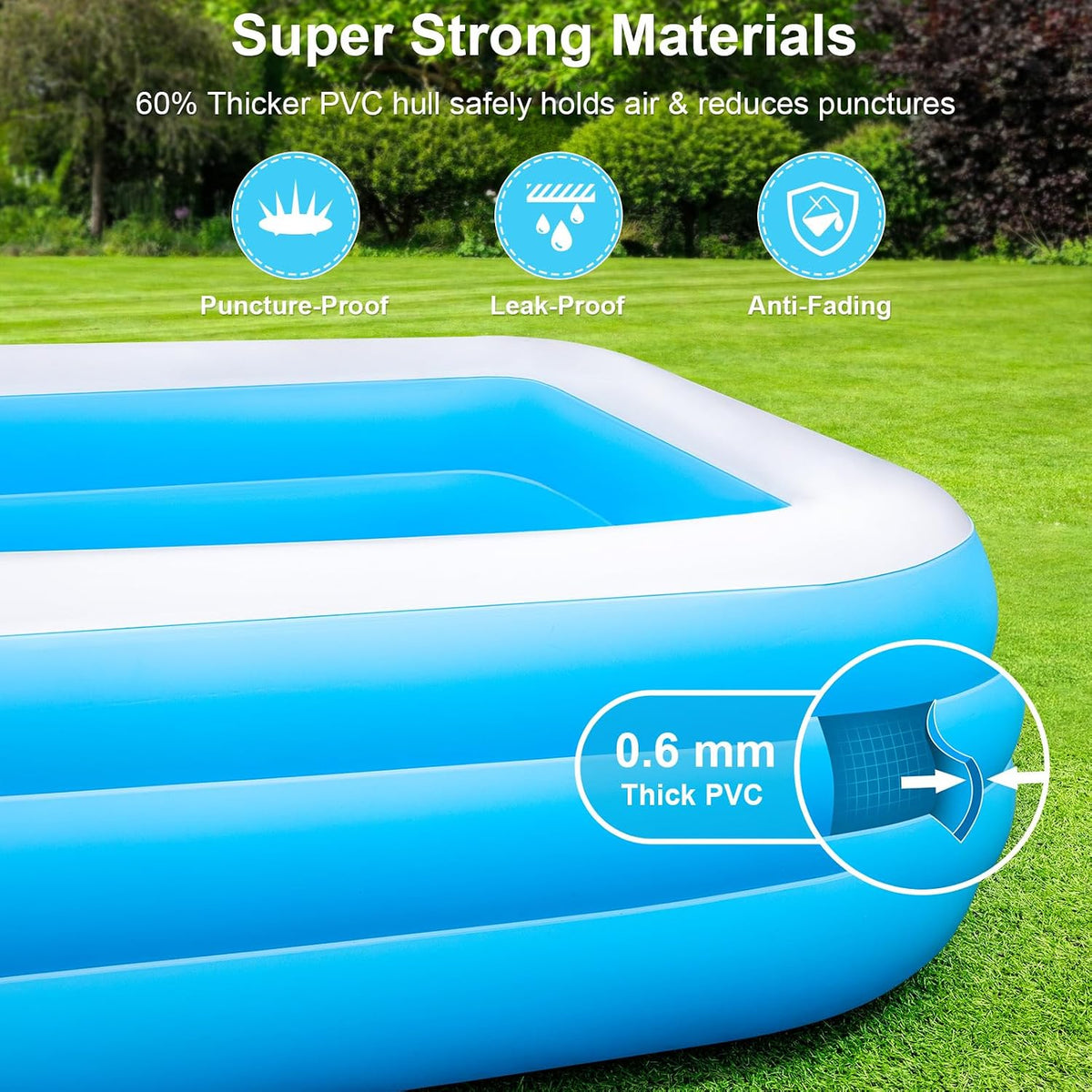 Large Inflatable Pool with Pump - 165'' x 76'' x 22'' Oversized Thickened Blow Up Pool for Adults, Family Swimming Pool for Backyard, Garden and Outdoor Fun
