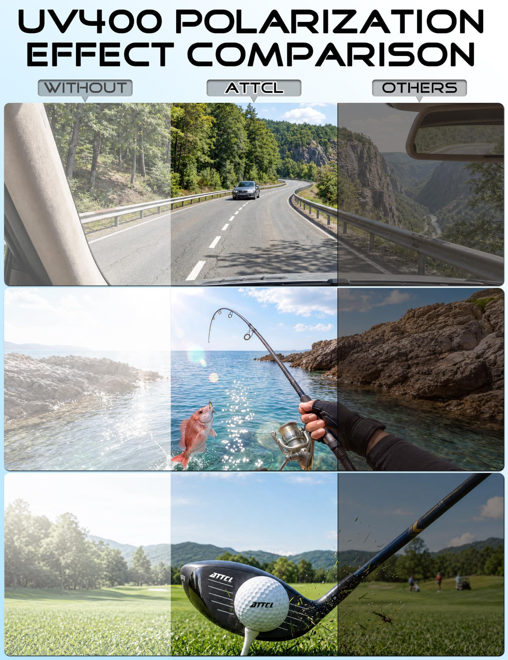 ATTCL 22g Polarized Sunglasses Men Sports: Secure Fit Wrap Around TR90 Frame Ultra-Light UV Protection for Running Fishing