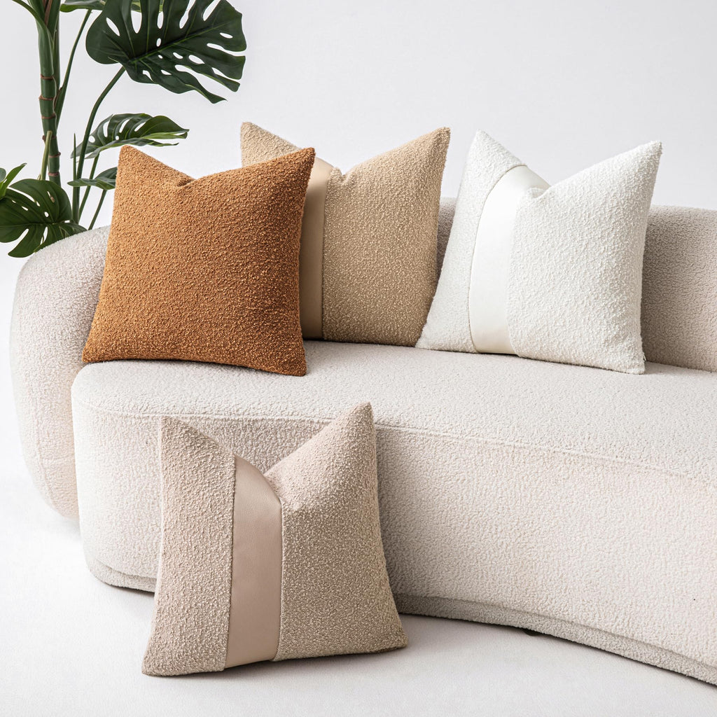 18"x18" Charcoal Black Boucle Throw Pillow Covers with Faux Leather Accents Set of 2 Fluffy Textured Decorative Pillow Cases for Couch Bed Boho Farmhouse Square Cushion Covers for Nordic Home