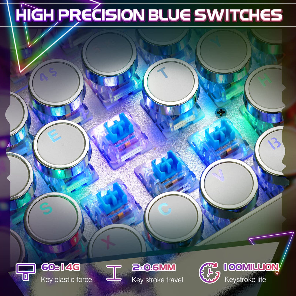 YSCP Typewriter Style Mechanical Gaming Keyboard RGB Backlit Wired with Blue Switch Retro Round Keycap 104 Keys Keyboard (R-Black)